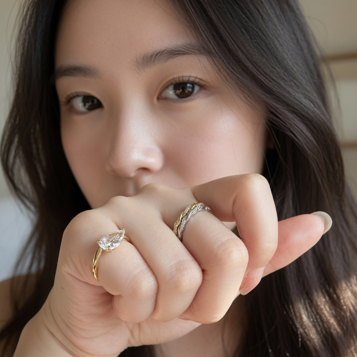Curved Pinky Pear Ring