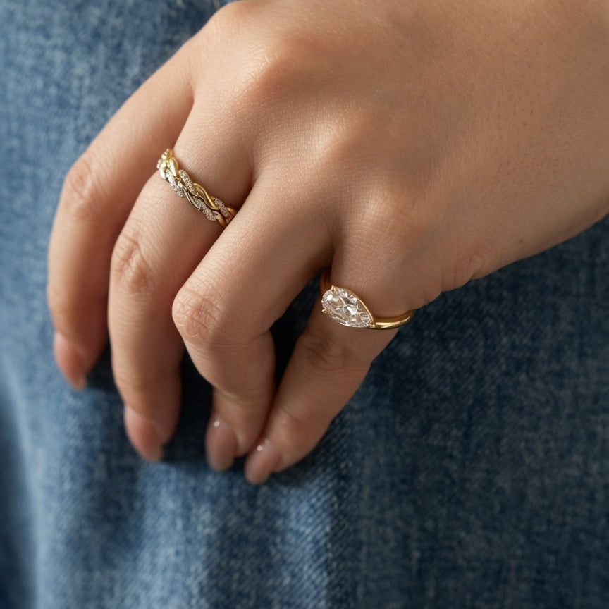 Curved Pinky Pear Ring